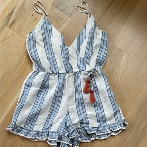 Tularosa Striped Ruffled Romper